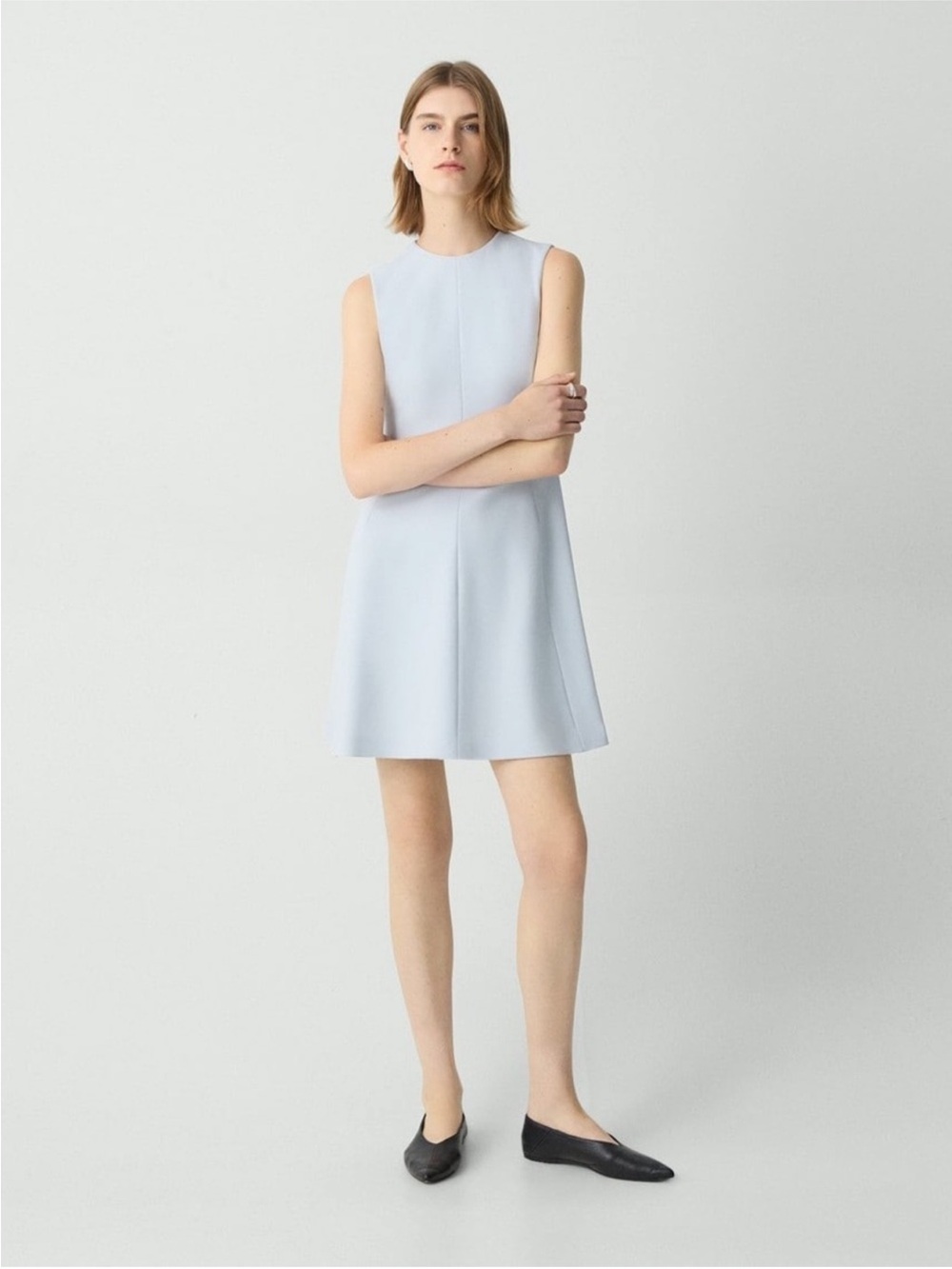 Theory Sleeveless A-Line Mini Dress in pearl blue Admiral crepe NWT